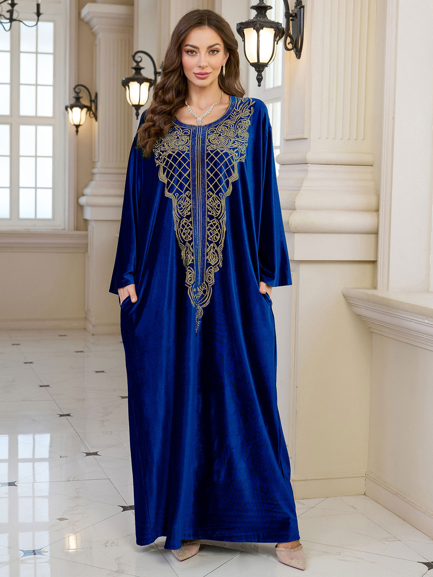 Elegant Embroidered Kaftan Dress Beach Bathing Suit Cover up Long Maxi Dress